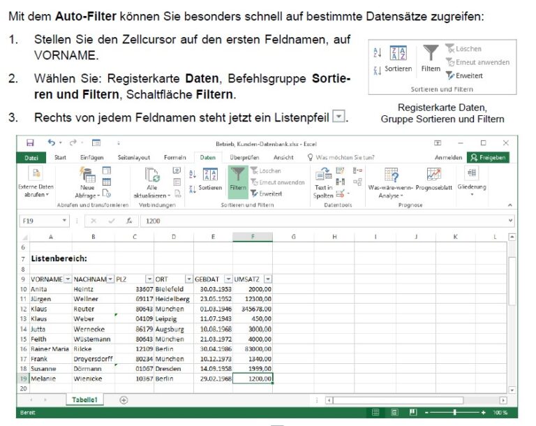 Daten sortieren und filtern