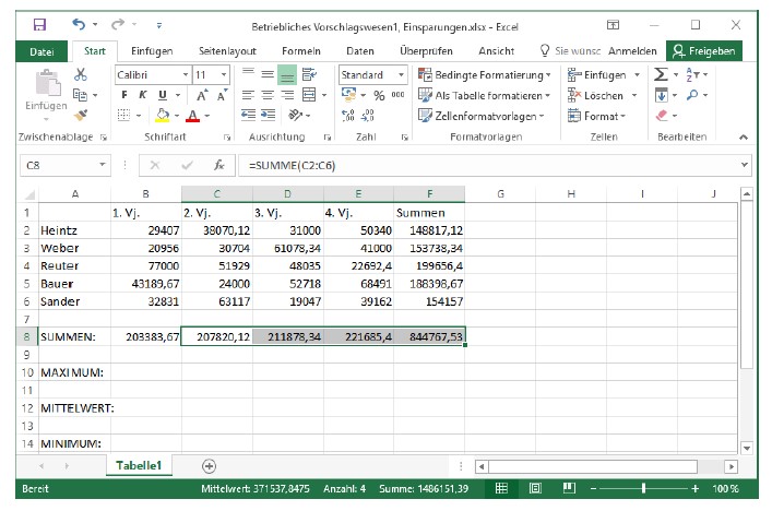 Arbeiten mit Formeln und Funktionen