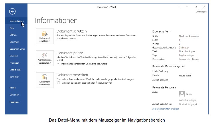 Das Datei-Menü in Word