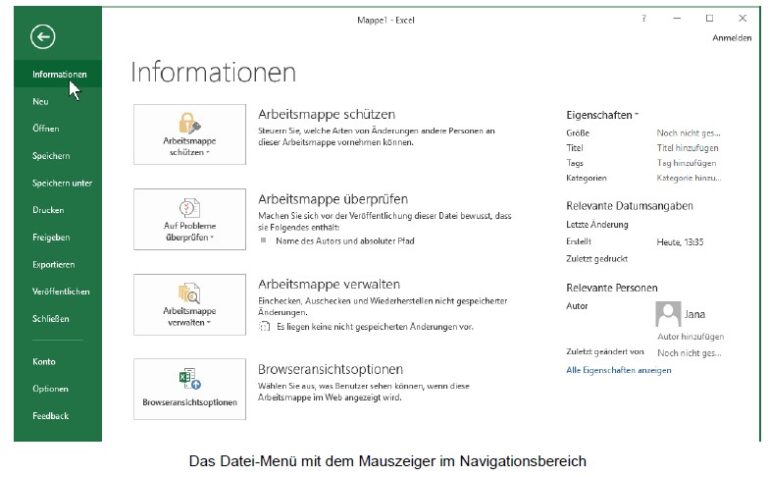 Das Datei-Menü in Excel
