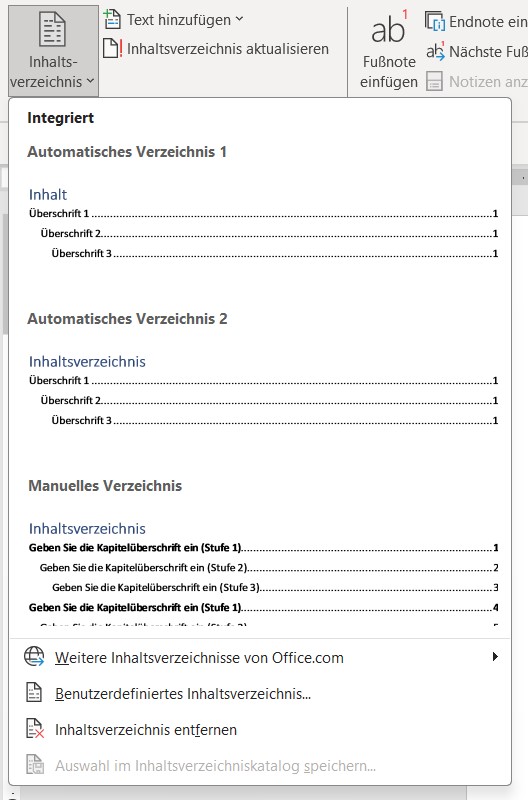 Inhaltsverzeichnis erstellen