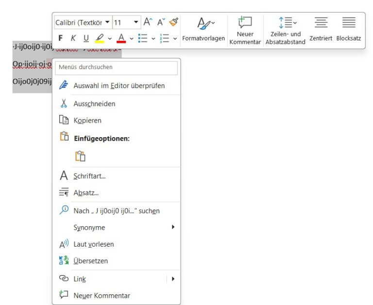 Das Kontextmenü in Word