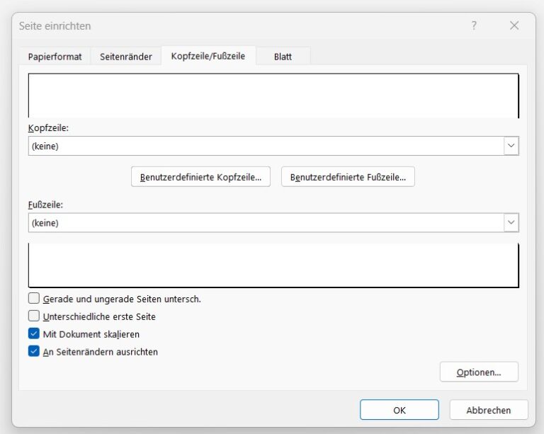 Kopfzeile / Fußzeile in Excel einfügen
