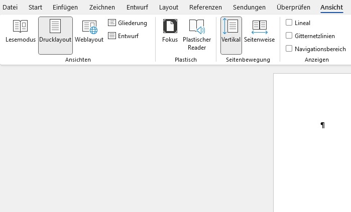Menü „Ansicht“ in Word