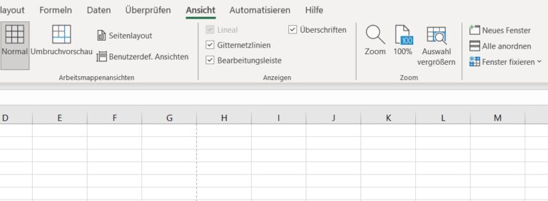 Menü „Ansicht“ in Excel