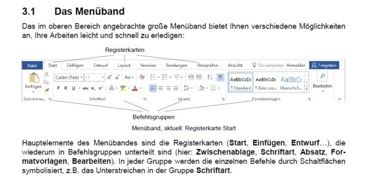 Das Menüband in Word