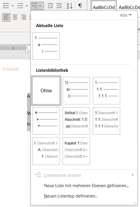Nummerierung / Aufzählung