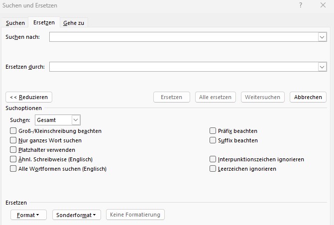 Suchen und Ersetzen in Word