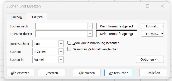 Suchen und Ersetzen in Excel